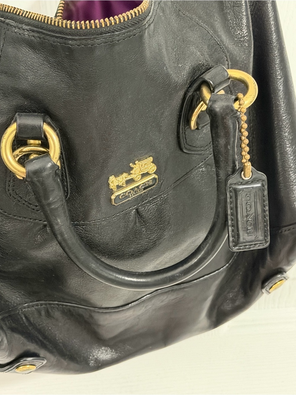 Coach Black Leather Shoulder Bag with Gold Accents
